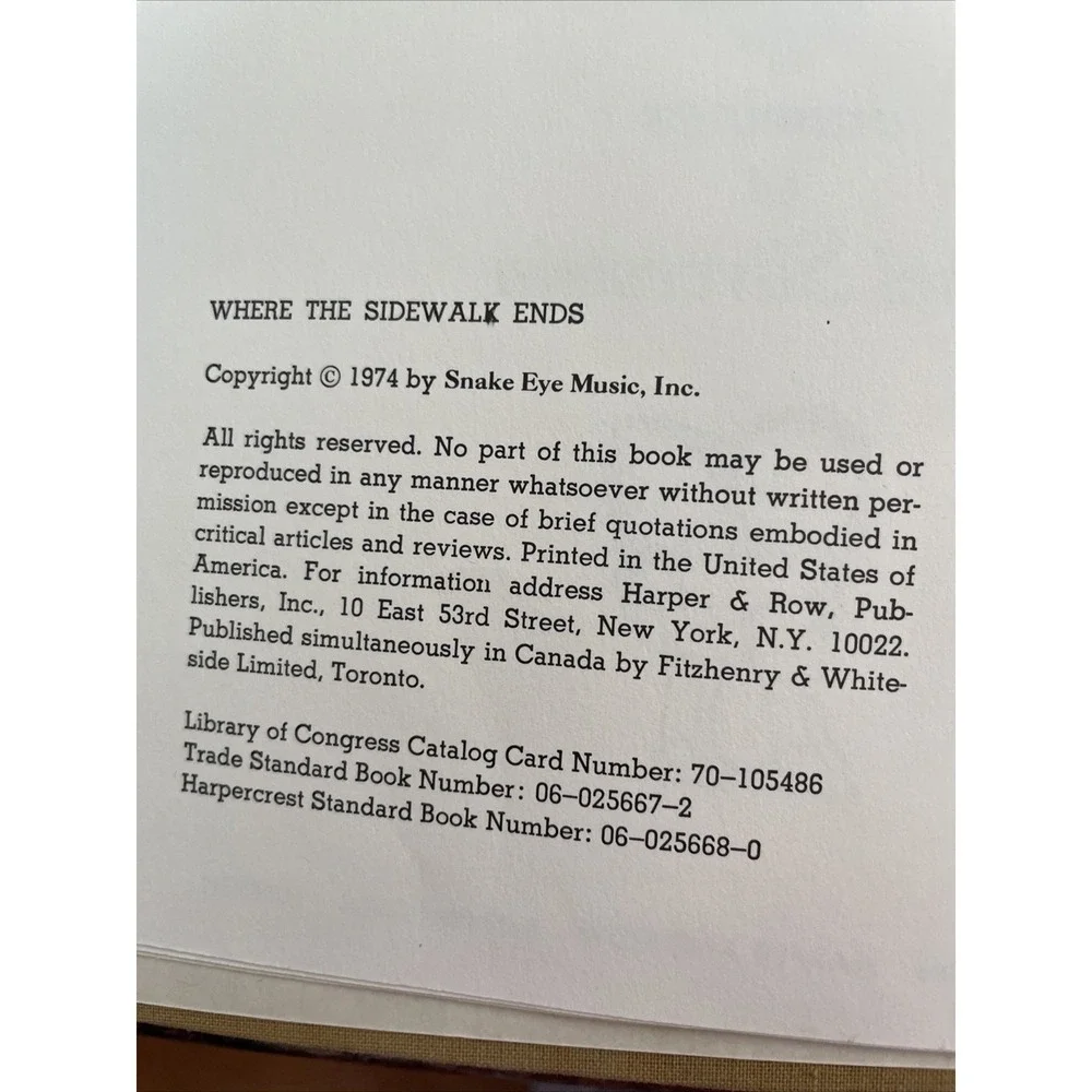 Shel Silverstein Where The‎ Sidewalk Ends Copyright 1974 Original Edition